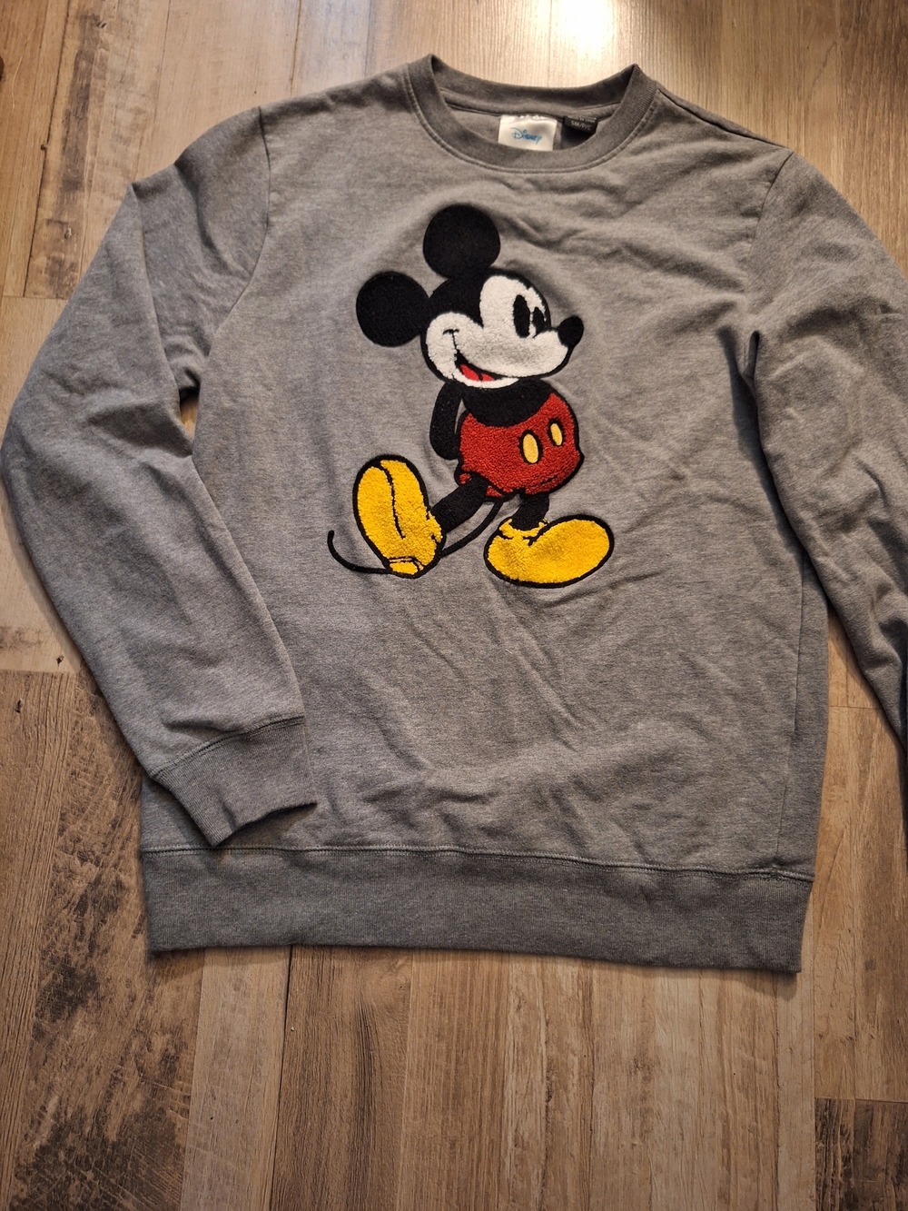 Disney Gray Crewneck Sweater with Embroidered Mickey Mouse